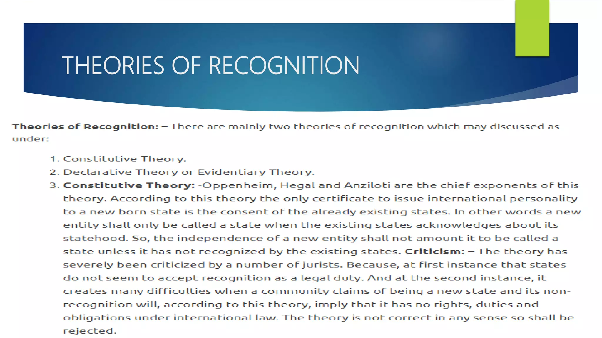 THEORIES OF RECOGNITION
 