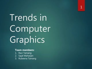 Trends in
Computer
Graphics
1
Team members:
1. Ravi Tamang
2. Sajal Maharjan
3. Rubeena Tamang
 