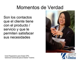 Momentos de Verdad Son los contactos que el cliente tiene con el producto / servicio y que le permiten satisfacer sus necesidades 