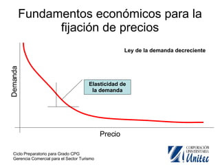 Fundamentos económicos para la fijación de precios Precio Demanda Ley de la demanda decreciente Elasticidad de la demanda 