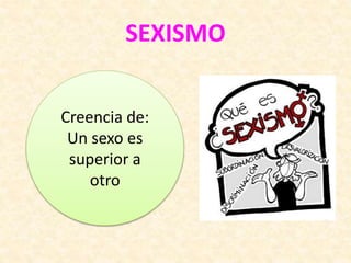 SEXISMO
Creencia de:
Un sexo es
superior a
otro
 