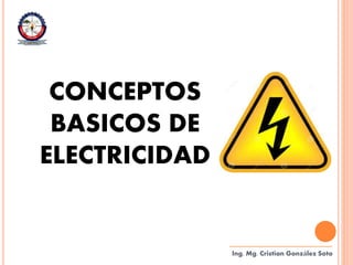 CONCEPTOS
BASICOS DE
ELECTRICIDAD
Ing. Mg. Cristian González Soto
 