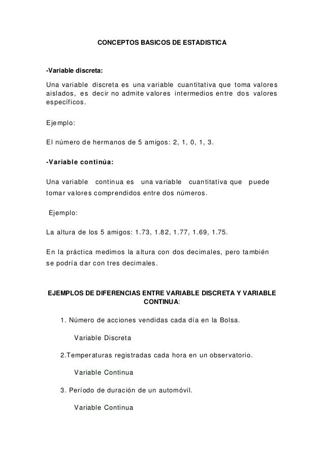 Diferencia Entre Variable Discreta Y Continua Ejemplos