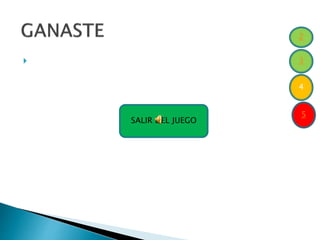  FELICITACIONES, LO HICISTE MUY BIEN
SALIR DEL JUEGO
2
3
4
5
 