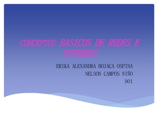 CONCEPTOS BASICOS DE REDES E
INTERNET
ERIKA ALEXANDRA BOJACA OSPINA
NELSON CAMPOS NIÑO
901
 