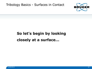 Tribology Basics - Surfaces in Contact
1/29/2013 22
So let’s begin by looking
closely at a surface…
 
