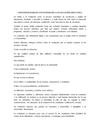 Conceptos basicos y funciones de la evaluación educativa | DOCX