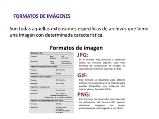 Son todas aquellas extensiones especificas de archivos que tiene
una imagen con determinada característica.
 