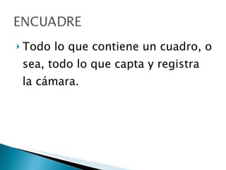 Todo lo que contiene un cuadro, o sea, todo lo que capta y registra la cámara. 