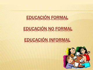 EDUCACIÓN FORMAL
EDUCACIÓN NO FORMAL
EDUCACIÓN INFORMAL