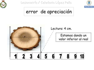 Dasometría / Celedonio López Peña


   error de apreciación


                   Lectura: 4 cm.

                         Estamos dando un
                        valor inferior al real
 