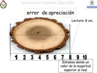 Dasometría / Celedonio López Peña


   error de apreciación
                               Lectura: 8 cm.




                         Estamos dando un
                        valor de la magnitud
                          superior al real
 