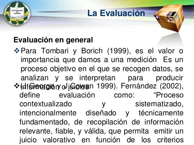 Conceptos de evaluación de los aprendizajes
