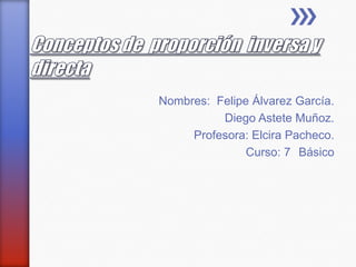 Nombres: Felipe Álvarez García.
          Diego Astete Muñoz.
     Profesora: Elcira Pacheco.
               Curso: 7 Básico
 