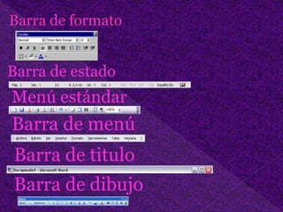 Barra de estado
Menú estándar
Barra de menú
Barra de titulo
Barra de dibujo
 