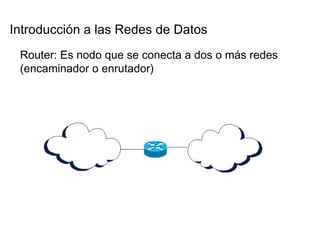 Introducción a las Redes de Datos  Router: Es nodo que se conecta a dos o más redes (encaminador o enrutador)  