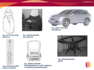 Exp. 000173-2012/DIN
                                                       AUTOMOVIL


Exp. 001797-2011/DIN   Exp. 000810-2003/DIN
BOTELLA                SILLA-BACIN




                                                               Exp. 000328-2006/OIN
                                                               MESA
                        Exp. 000092-1996/OIN
Exp. 000199-2012/DIN    ESCURRIDOR DE PLATOS, MENAJE
CEPILLO DENTAL          Y CUBIERTOS ENCAPSULADO
 