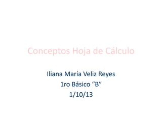 Conceptos Hoja de Cálculo
Iliana María Veliz Reyes
1ro Básico “B”
1/10/13
 