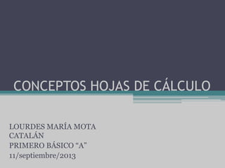 CONCEPTOS HOJAS DE CÁLCULO
LOURDES MARÍA MOTA
CATALÁN
PRIMERO BÁSICO “A”
11/septiembre/2013
 