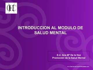 INTRODUCCION AL MODULO DE
SALUD MENTAL
E.U. Ana Mª De la Hoz
Promoción de la Salud Mental
 