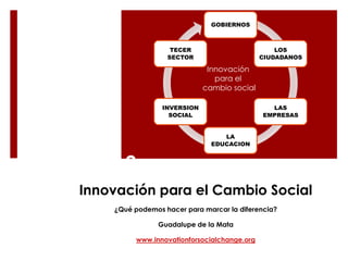 ? Innovación  para el  cambio social Innovación para el Cambio Social ¿Qué podemos hacer para marcar la diferencia? Guadalupe de la Mata www.innovationforsocialchange.org 
