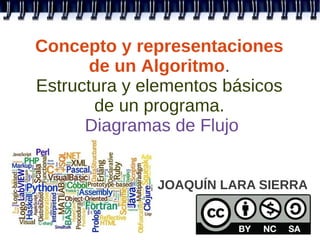 Concepto y representaciones
       de un Algoritmo.
Estructura y elementos básicos
       de un programa.
      Diagramas de Flujo


              JOAQUÍN LARA SIERRA
 