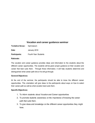 Vocation Paper Examples Concept Paper in Guidance Program | PDF