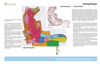 74
Zoning Changes
Existing Conditions
In response to recommendations provided in the 2000 Plan of Conservation
and Development as well as forward thinking initiatives of the Planning
Department the City of Bristol revised its Zoning regulations to encourage
development patterns that lead to a revitalized Downtown. The current
zoning designations allow for various development patterns, and even
allow for a transitional district between Downtown and residential
neighborhoods. Yet a significant portion of the study area is zoned for
either single-family development, or industrial. These two designations
would make it difficult to redevelop select identified portions of the
study area in a walkable, compact manner, with a mix of housing types
and uses. We therefore recommend the following modifications be
considered for discussion with the applicable City departments:
•	 In order to balance the mix between commercial and
residential, and develop the appropriate amount of
retail downtown, BD-1, BD-2, and BG should permit
residential as ground floor use as ‘special permit use’
when appropriate.
•	 Currently there are additional exceptions for
developments of 15 acres or greater in the BD-1 zone;
yet since redevelopment zones downtown will likely
be smaller in size, we also recommend that threshold
be reduced.
•	 Currently the R15 zone does not permit multi-family
residential, yet to encourage a diverse mix of housing
types for a range of household sizes and at varying
price points, we recommend this be changed to
permit multi-family as ‘special permit use’.
•	 The graphics to the left display potential zoning
modifications which can provide a starting point for
future zoning amendment discussions.
•	 The Renaissance Team feels the appropriate next step
is to work with the City to refine the Preliminary
Concept Plan and then revisit the current zoning
regulations and recommendations to determine any
potential amendments.
DOWNTOWN ZONING MAP 0' 200' 400' 600' 800'
SCALE
LIMIT OF STUDY AREA BOUNDARY
SCHOOL
ADMIN.
BUILDING
CHILDRENS
MUSEUM
ELKS
LODGE
MEMORIAL
BOULEVARD
SCHOOL
CAROSEL
MUSEUM
BRISTOL
GIRLS CLUB
OUTBUILDING
BRISTOL
BAPTIST
CHURCH
SAINT
ANTHONY
SCHOOL
SAINT
ANTHONY
CHURCH
BRISTOL
BOYS CLUB
SAINT ANNS
CHURCH
BRISTOL
CITY HALL
BRISTOL
POLICE /
GARAGE
UNITED
STATES
POSTAL
SERVICE
BRISTOL
FIRE
STATION
GERMAN
EVANGELICAL
LUTHERAN CHURCH
CLARENCE
A. BINGHAM
SCHOOL
STATE
ARMORY
PROSPECT
METHODIST
EPISCOPAL
CHURCH
BRISTOL
HISTORICAL
SOCIETY
TELEPHONE
EXCHANGE
BUILDING
BRISTOL
PUBLIC
LIBRARY
BRISTOL
HOSPITAL
OFFICES
BRISTOL
HOSPITAL
OFFICES
CENTRAL
CT UNITED
WAY
CT
(DOH)
GROUP
HOME
SOUTH END
GATEWAY
TO: FEDERAL
HILL HISTORIC
DISTRICT
TO: ROUTE 6
RETAIL DISTRICT
TO: ESPN HQ, &
LAKE
COMPOUNCE
TO: SOUTH
END HISTORIC
DISTRICT
TO:
WATERBURY
TO: MUZZY FIELD, ROCKWELL
PARK HISTORIC DISTRICT
NORTH END
GATEWAY
ELECTRICAL
SUB-STATION
BRISTOL
WATER DEPT.
BRISTOL
HEALTH CARE
NURSING
HOME
SAINT STANISLAUS
CHURCH
CHURCH
CENTER (CCD)
CLERGY
HOUSE
CALVARY ADVENT
CHRISTIAN
CHURCH
CLERGY
HOUSE
FUNERAL
HOME
CHURCH
CENTER
CLERGY
HOUSE
BRISTOL
HOUSING
HEAD
START
OFFICE
SCALE: 1" = 200' BRISTOL, CT
WEST END
(FORMER)
CHICK MILLER'S
AUTO SALES
GATEWAY
BD-2
BG
R-15/RM
R-15
/ BT
BD-2
BD-2
R-15
/ BT
BG
BD-2
I
BD-1
BD-2
R-15
/ BT
BD-1
BD-1
BD-1
BD-2
R-15
R-15/RM
R-15
/ BT
I
A
BG
BG
R-40
R-40
II
A
R-15 / RM
R-10
R-15 / RM
ZONING BOUNDARYGENERAL ZONING CODE KEY
BD: DOWNTOWN BUSINESS DEVELOPMENT
(BD-1, BD-2)
BT: BUSINESS TRANSITION ZONE
BG: BUSINESS GENERAL
I: INDUSTRIAL
R: RESIDENTIAL (R-10, R-15, R-40, RM, & A)
PRODUCEDBYANAUTODESKEDUCATIONALPRODUCT
PRODUCEDBYANAUTODESKEDUCATIONALPRODUCT
PRODUCEDBYANAUTODESKEDUCATIONALPRODUCT
PRODUCED BY AN AUTODESK EDUCATIONAL PRODUCT
Suggested Zoning Map
Current Zoning Map
The following corresponds with the suggested
zoning map to the left.
A. In the New Departure district, extending the
BD-2 zone over to West Street in order to
establish a more gradual transition from
downtown to residential neighborhoods; also
extend BD-2 a half block to the east in order to
allow ground floor residential in this area, and
therefore reinforce Main Street as the primary
commercial address.
B. Extend the BD-2 zone in the area of West
Street and Upson St in order to encourage more
compact multi-family development and provide
a transition from Downtown to neighborhood
fabric at West St.
C. Extend the BD-2 zone along the Church Street
corridor to encourage continuous walkable,
mixed-use development.
D. As a long term plan, create a new residential
neighborhood with more of an urban loft style
character along Memorial Blvd. and Riverside
Avenue by converting the currently zoned
industrial land over to BD-2.
E. Assist current zoning regulation efforts by the
City in response to the Route 72 corridor study in
the formulation of a new commercial zone for
Riverside Avenue.
Implementation...Turning Vision into Reality
 