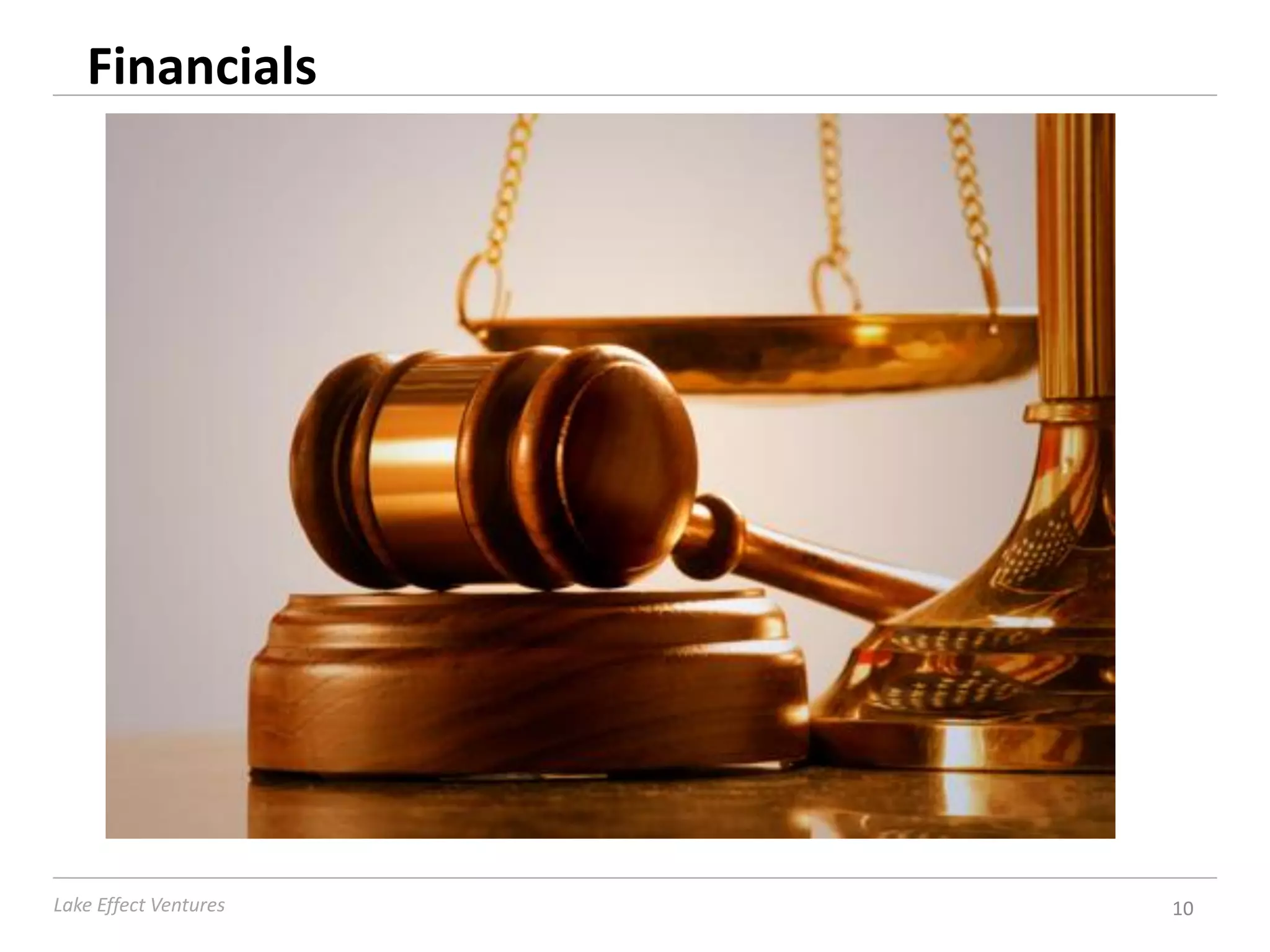 Financials




Lake Effect Ventures   10
 