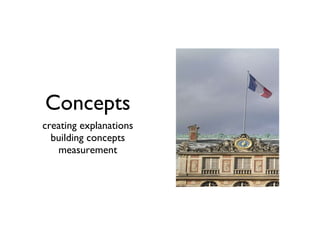 Concepts <ul><li>creating explanations </li></ul><ul><li>building concepts </li></ul><ul><li>measurement </li></ul>