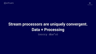 5151
Stream processors are uniquely convergent.
Data + Processing
(sorry dba’s)
 