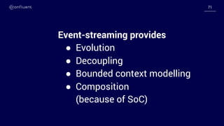 7171
Event-streaming provides
● Evolution
● Decoupling
● Bounded context modelling
● Composition
(because of SoC)
 