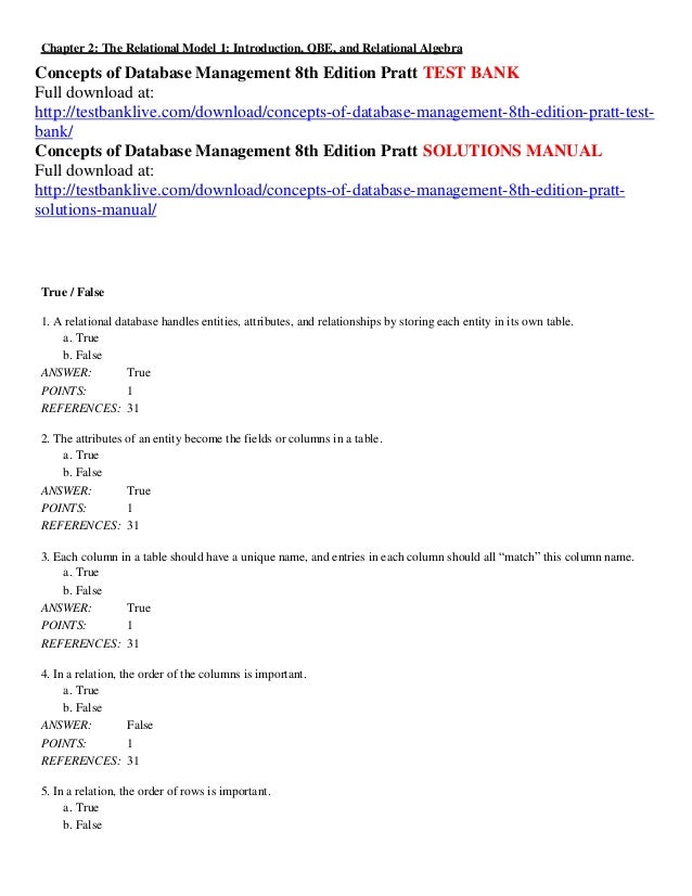 Concepts Of Database Management 8th Edition Pratt Test Bank