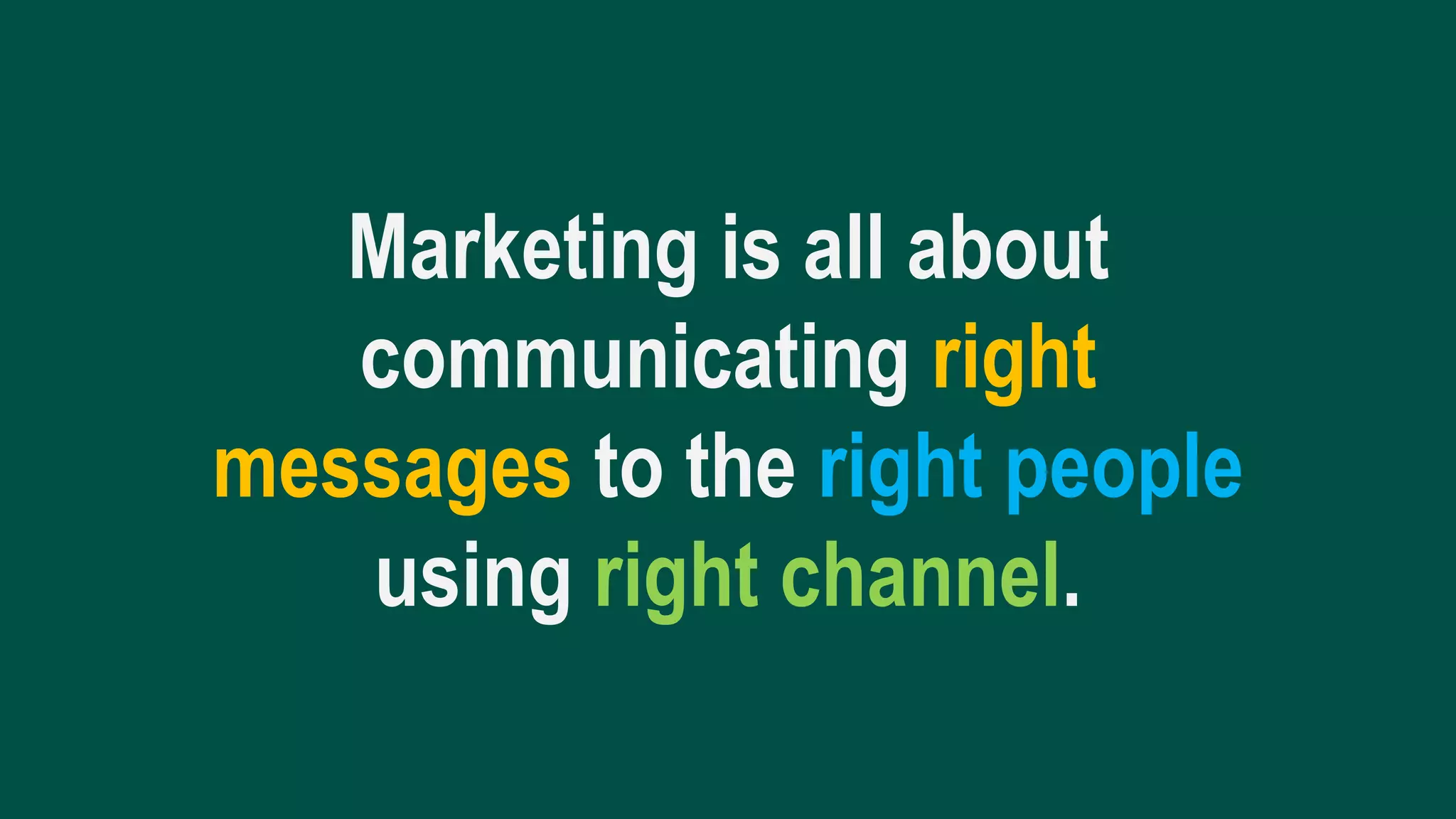 Marketing is all about
communicating right
messages to the right people
using right channel.
 