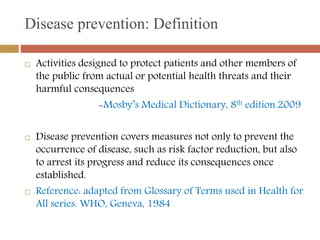 Concepts of prevention and control of diseases