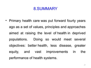 CONCEPTS OF PRIMARY HEALTH CARE community health nursing | PPTX