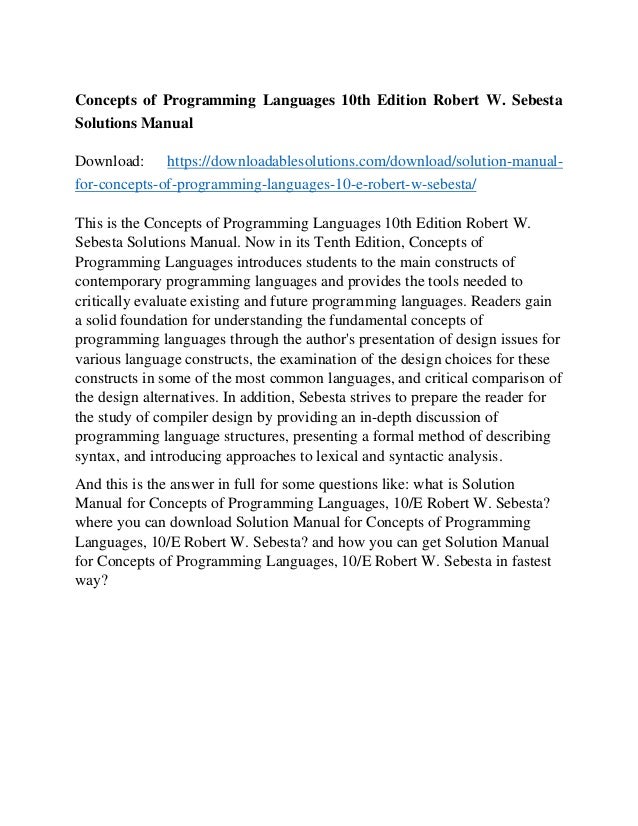 Concepts of Programming Languages 10th Edition Robert W. Sebesta Solu…