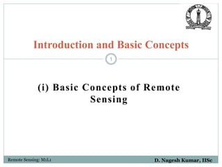 (i) Basic Concepts of Remote
Sensing
D. Nagesh Kumar, IISc
Remote Sensing: M1L1
Introduction and Basic Concepts
1
 