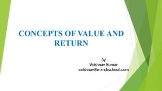 CONCEPTS OF VALUE AND
RETURN
By
Vaishnav Kumar
vaishnav@marcbschool.com

 