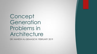 DR. NAHEDH AL-QEMAQCHI FEBRUARY 2019
Concept
Generation
Problems in
Architecture
 