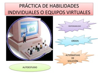 PRÁCTICA DE HABILIDADES INDIVIDUALES O EQUIPOS VIRTUALESRESPONSABILIDADORDENALTERNATIVAS DE SOLUCIÓNAUTOESTUDIO