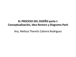 EL PROCESO DEL DISEÑO parte I: Conceptualización, Idea Rectora y Diagrama Parti Arq. MelissaThereliz Cabrera Rodríguez 