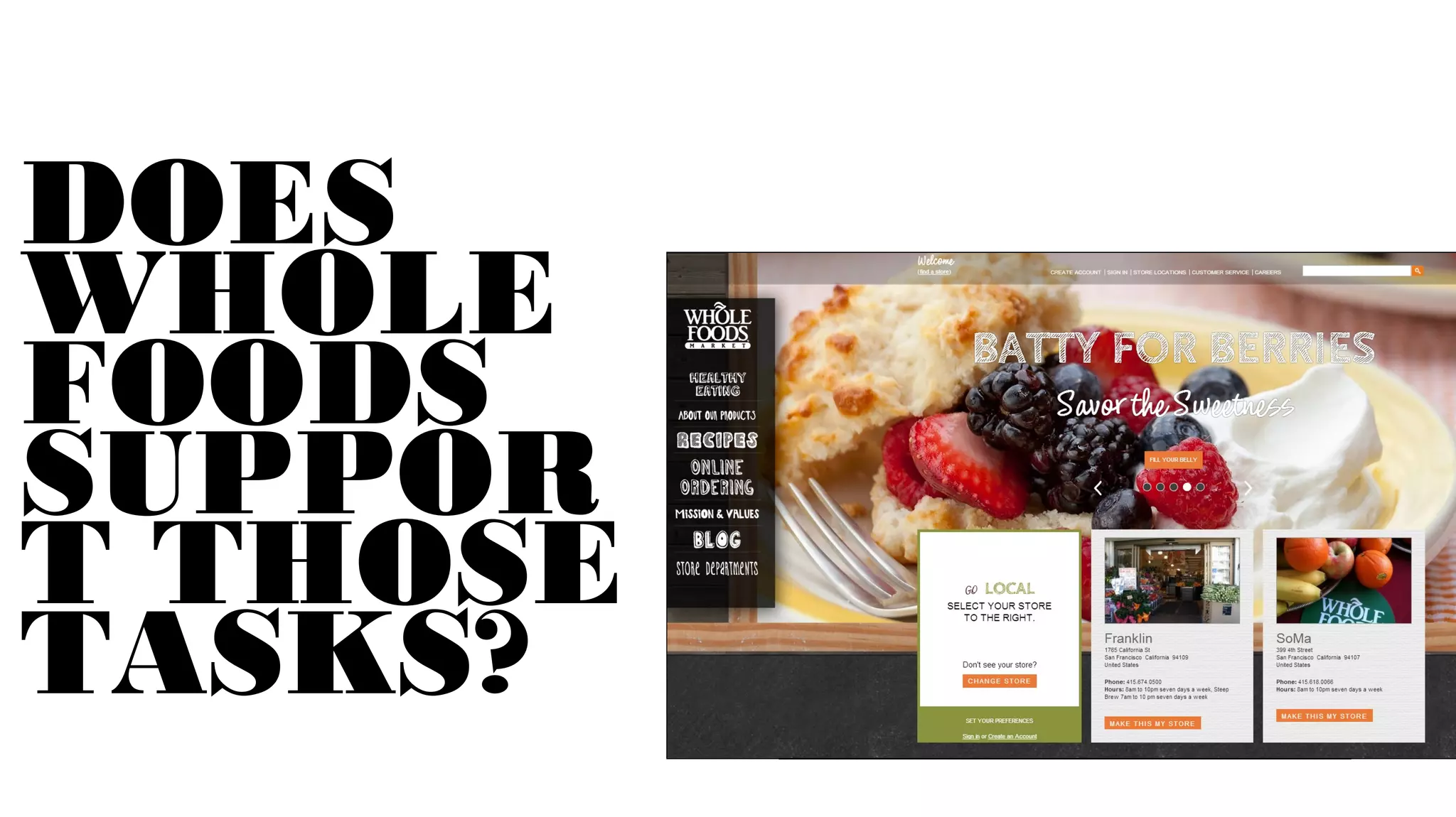 DOES WHOLE FOODS
SUPPORT
YOUR
TASKS?

 