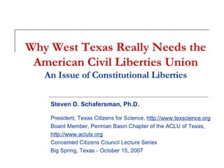 Concerned Citizens Council Lecture Series ACLU: Dr. Steven Schafersman