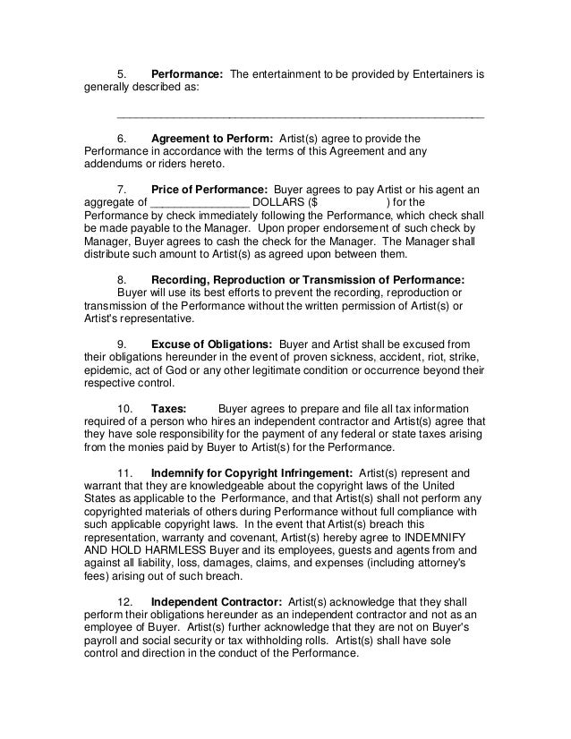 concert performance contract musical performance contracts