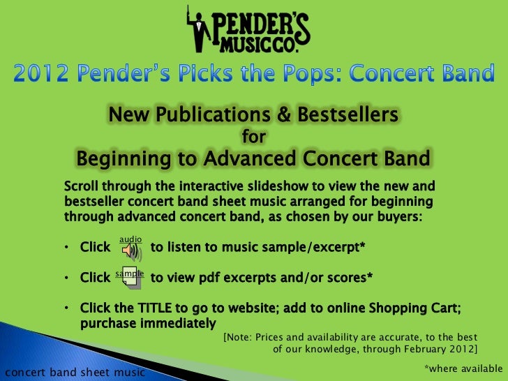 penders pick the pops 2012 concert band sheet music penders sheet music