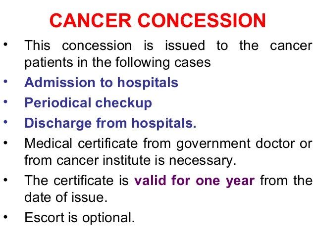 concessions medical certificate for cancer patients