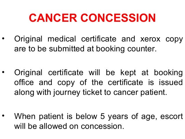 concessions medical certificate for cancer patients