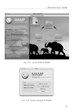 SOUS MAC OS X : MAMP
Fig. 2.12 – Archive DMG de WAMP
Fig. 2.13 – Fenêtre principale de MAMP
21
 