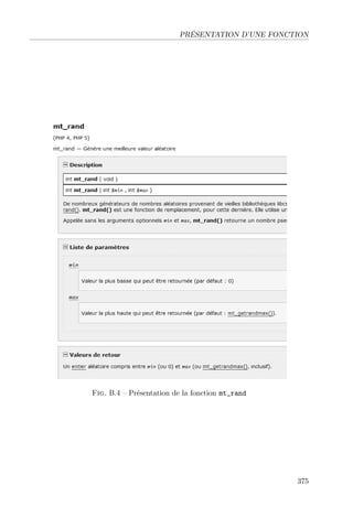 PRÉSENTATION D’UNE FONCTION

Fig. B.4 – Présentation de la fonction mt_rand

375

 
